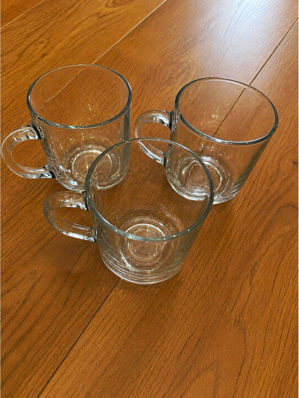 Set of 3 Clear Glass Coffee/Tea Mugs 8 oz, Modern Round Solid with Handles